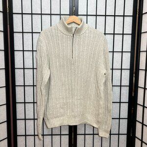 Cable Knitted Collared Sweater Pullover Classic 1/4 zip Tan Men S/M